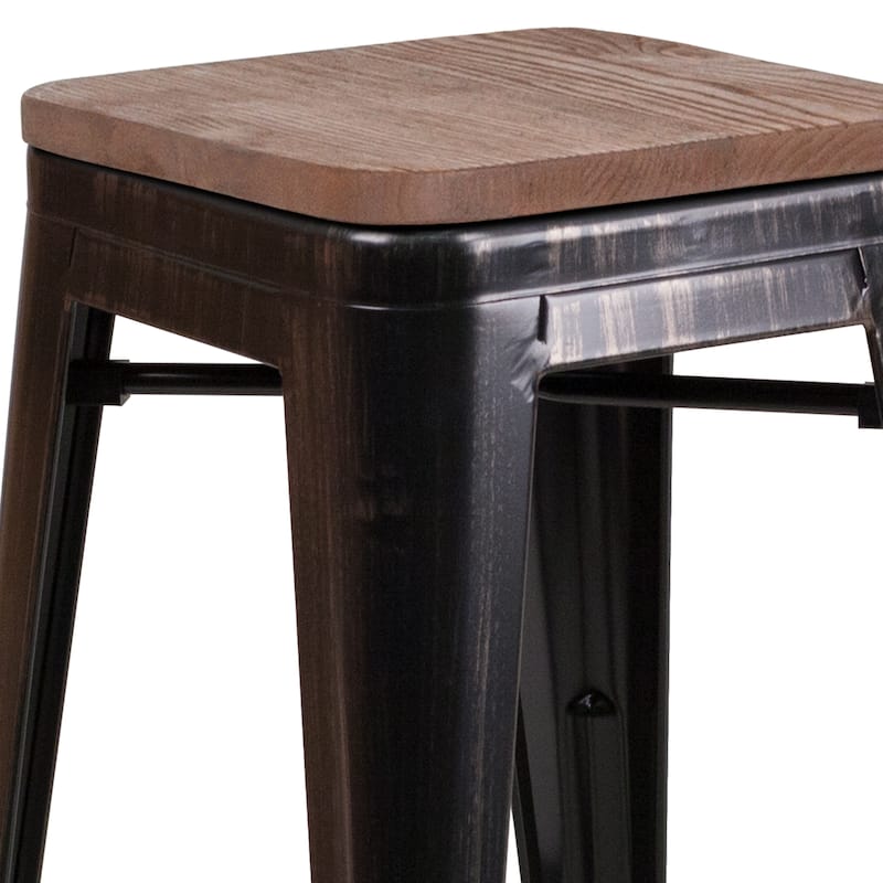24" High Backless Metal Counter Height Stool with Square Wood Seat