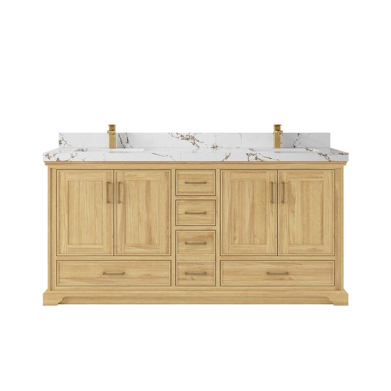 Willow Collections 72 in. W x 22 in. D Charlotte Teak Double Sink Bathroom Solid Teak Vanity with Countertop