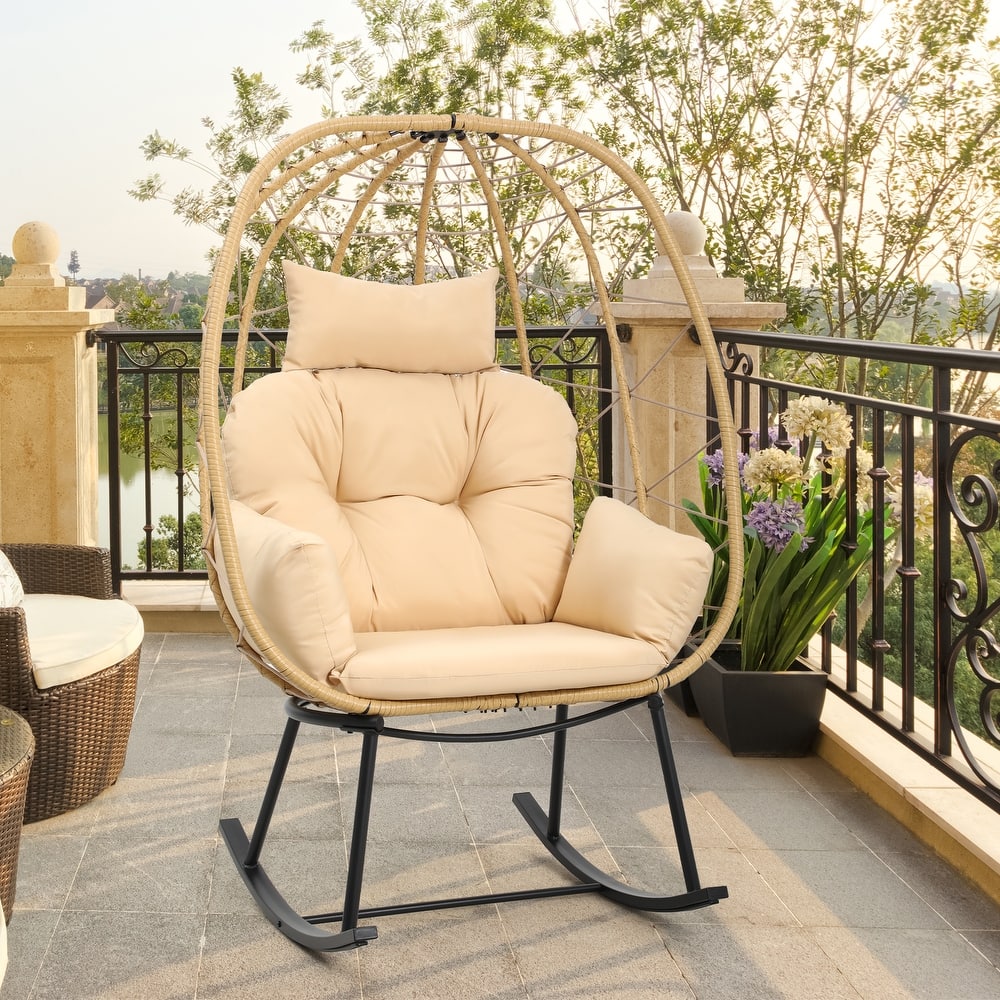 Moasis Cushioned Egg Chair with Rocker, PE Wicker