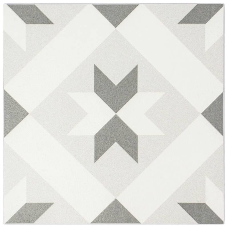 Cruz Bay Studio MKT61121 Felix - 7" x 7" Encaustic Floor and Wall Tile - Greyscale Matte
