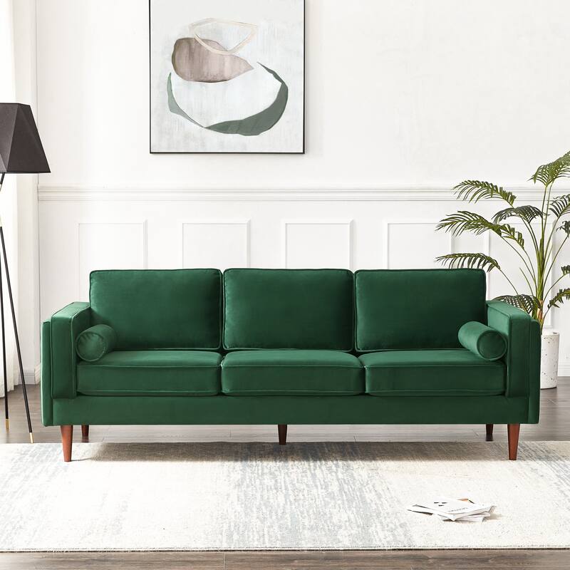 Lavinia Mid Century Modern Style Sofa Couch for Living Room - 33" x 88" x 34" - Dark Green