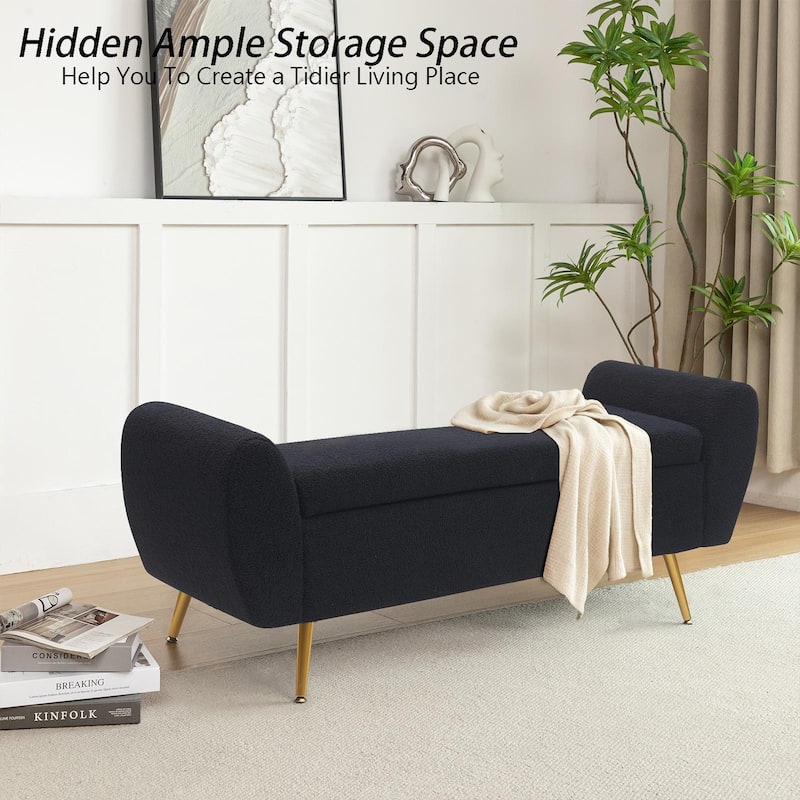 Upholstered 56"W Flip Top Storage Bench with arms
