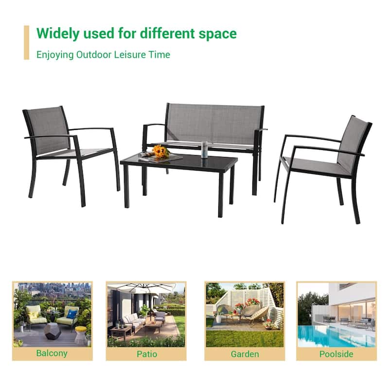 LIVOOSUN Patio 4pcs Textilene Conversation Set /w a Coffee Table
