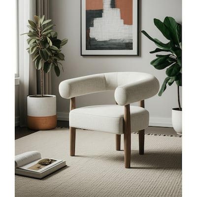 HomeRoots 29" Off White and Ash Gray Fabric And Wood Arm Chair - 29 in. x 30 in. x 33 in.