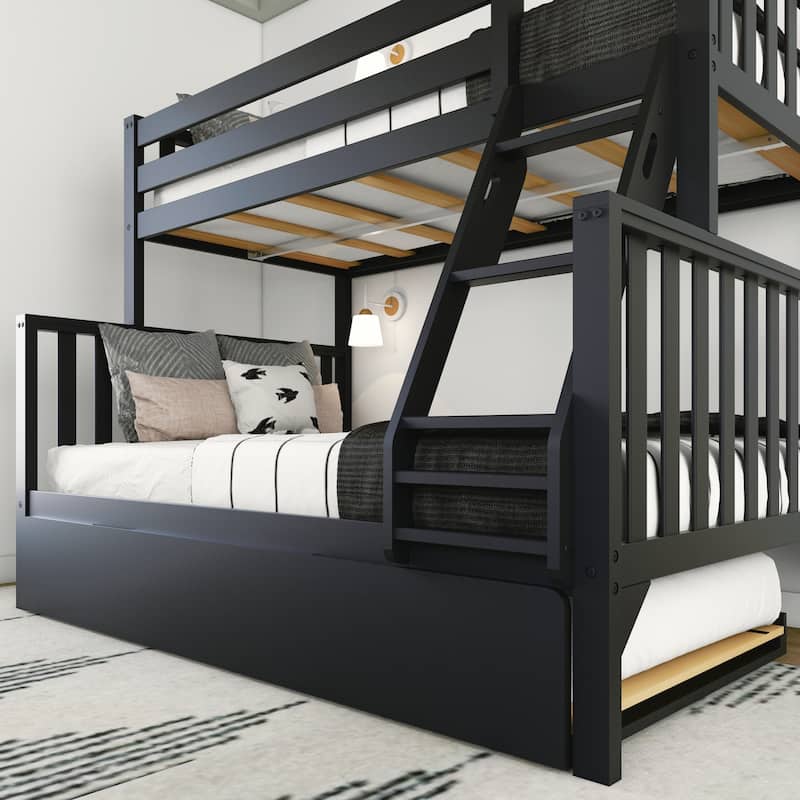 Scandinavian Twin Over Full Bunk Bed With Twin-Size Trundle