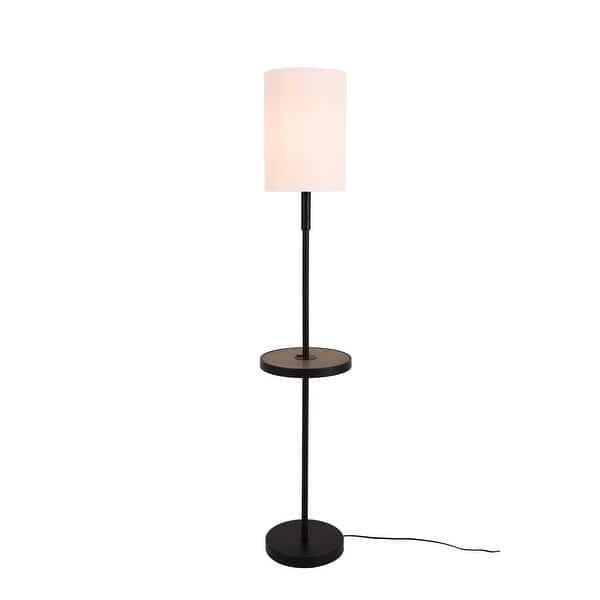 Black Wood Floor Lamp With Circular Usb Charging Station Shelf Black Wood Floor Lamp With Circular Usb Charging Station Shelf