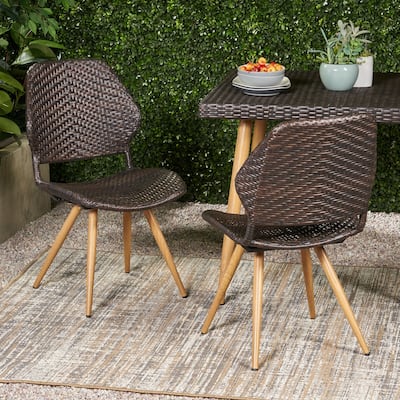 Stylish Wicker Dining Chairs with Mid-Century Legs, Set of 2