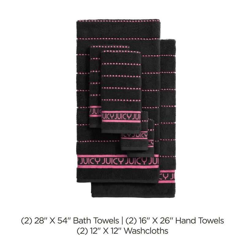 Juicy Couture Cotton Stripe 6 Piece Bath Towel Set 2 Bath towels 2 Hand towels 2 Washcloths - 28"x54"/16"x26"/12"x12"