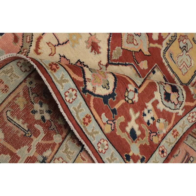 Hand Knotted Oriental 100% Wool Carpet Traditional Medallion Beige & Ivories Heriz (serapi) Area Rug - 9' 3'' X 6' 3''