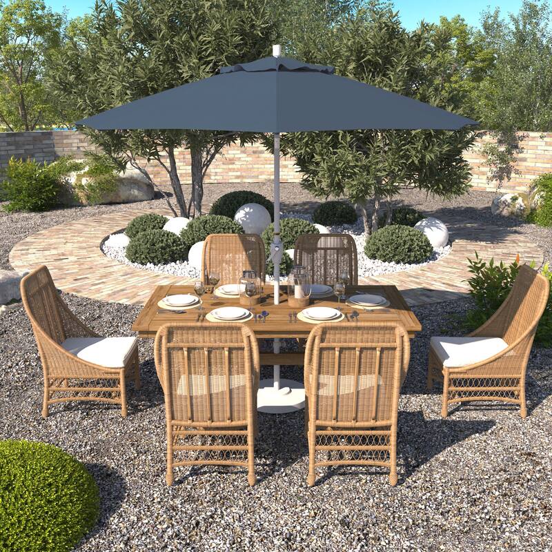 California Umbrella 9' Rd. Aluminum Patio Umbrella, Crank Lift with Push Button Tilt, White Finish, Pacifica Fabric - Sapphire