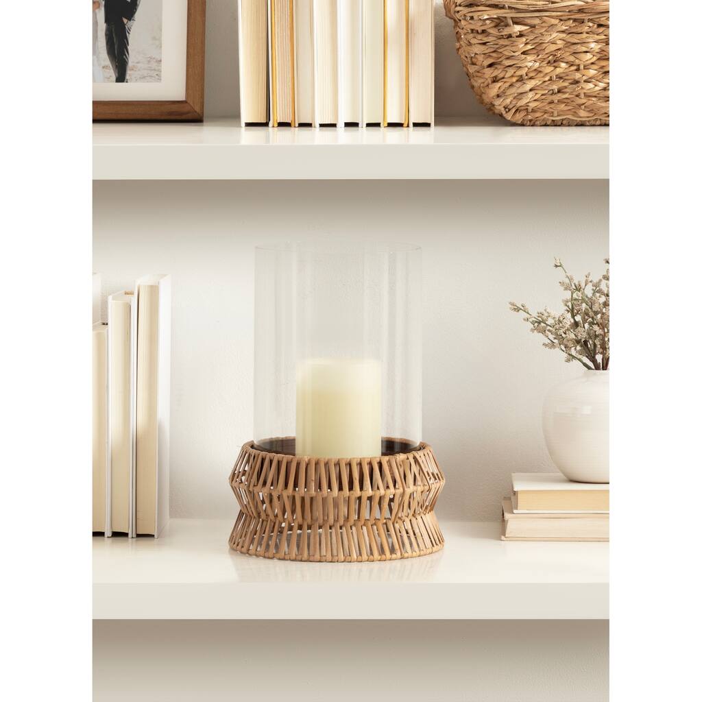 Kate and Laurel Rashana Rattan Pillar Candle Holder - 8x8x11