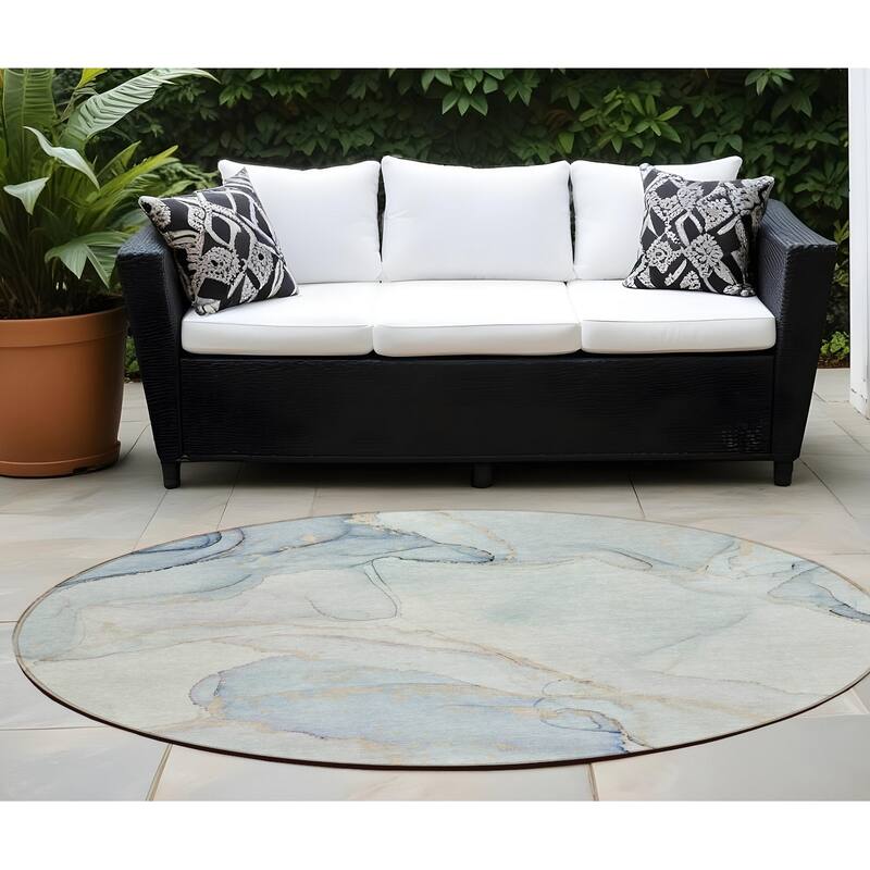 Halo Artistic Abstract Weather Resistant Classic Meets Modern Runner Outdoor Rug - 8' Round - Multi