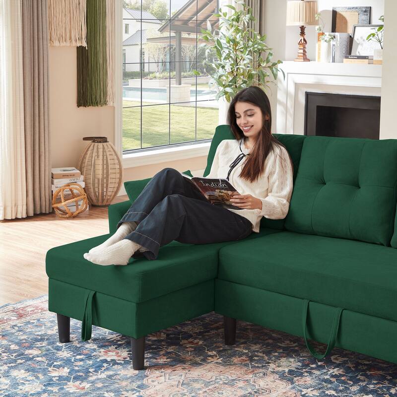76.18" Upholstered Sleeper Pull Out Sofa Couch with Storage Chaise
