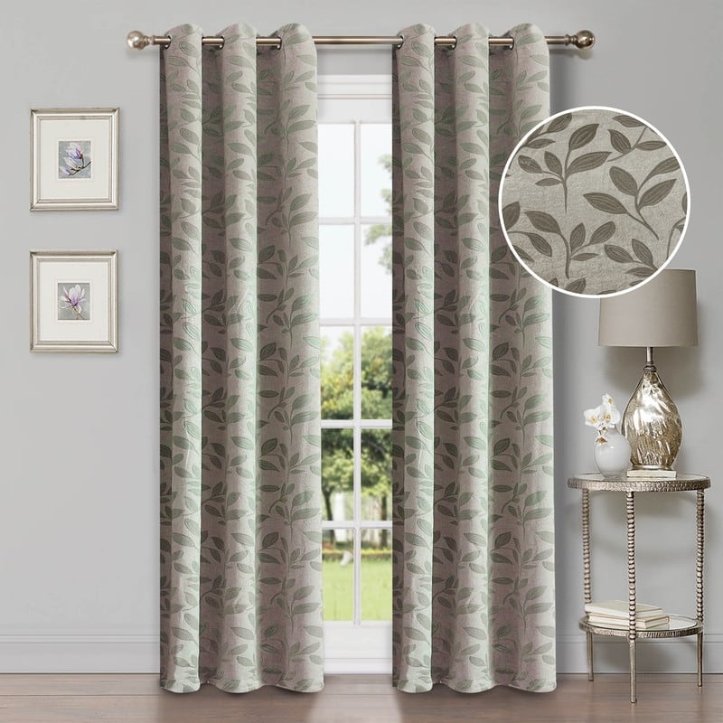 Superior Modern Bohemian Leaves Room Darkening Curtains with Grommets - 42" X 108" - Sage