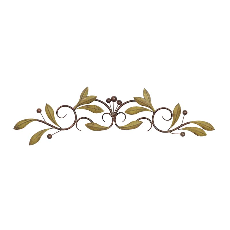 Metal Leaf Home Wall Decor with Scrolled Vine - Green or Red - Roche River Decor - Green