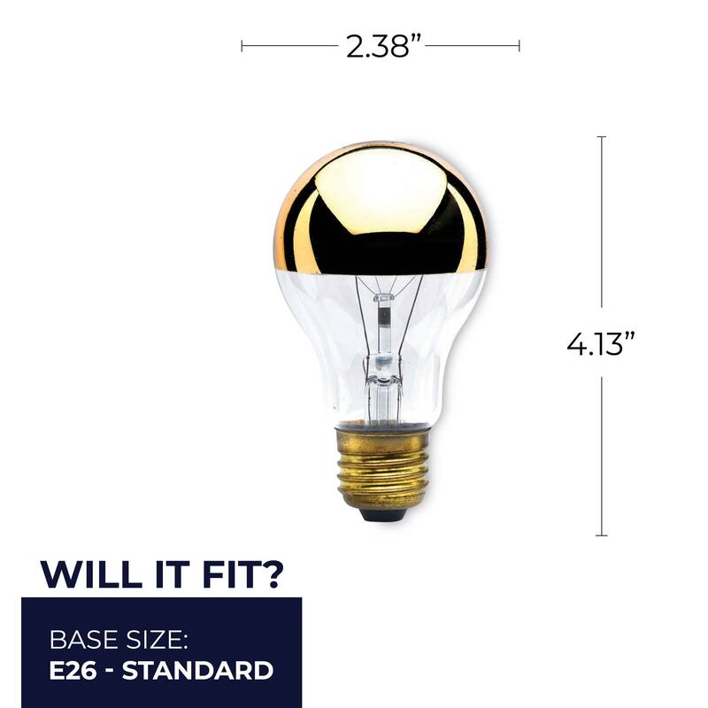Bulbrite Pack of (6) 60 Watt Dimmable Half Gold A19 Incandescent Light Bulbs with Medium (E26) Base, 2700K Warm White Light