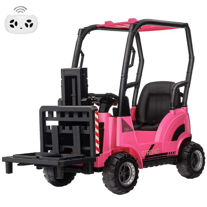 12V Kids Ride on Car With Tent,Electric Ride On Forklift with Remote Control,2 Speeds - Pink