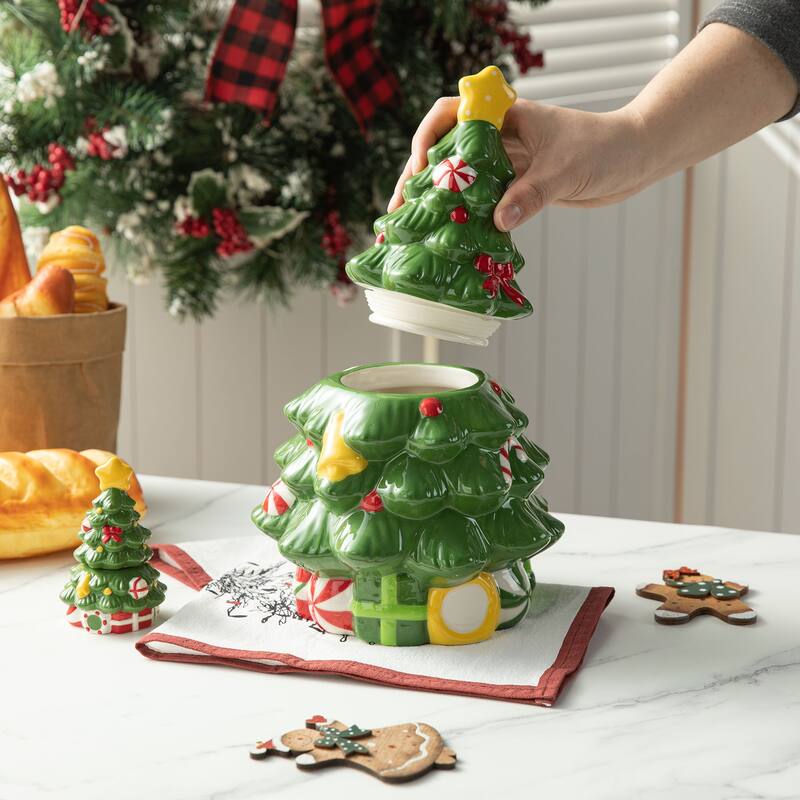 Glitzhome 3 Piece Dolomite Christmas Nutcracker or Tree Cookie Jar Set