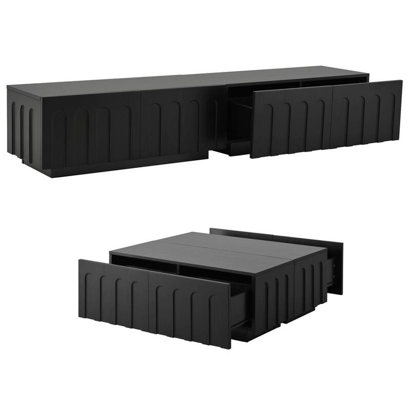 Roomfitters Elegant TV Stand & Coffee Table Set, Multi-Functional Media Console with Arched Design for TVs up to 80"