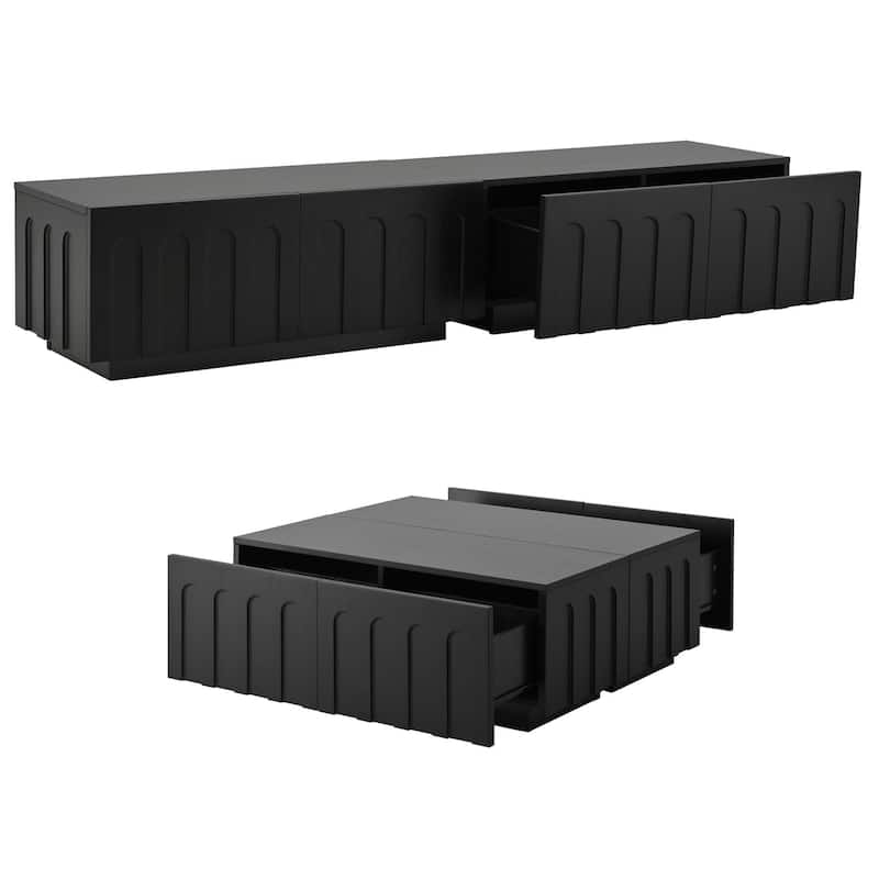 Tv Stand & Coffee Table With Drawers,Set Of 2,Media Console With Arched Design For Tvs Up To 80"
