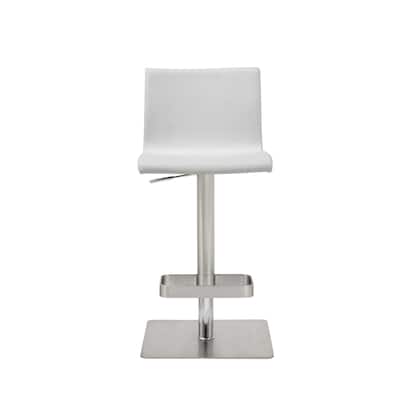Stylish 26" Counter Height Bar Stool with White Faux Leather Adjustable Seat and Silver Legs - 16.5"W x 20"D x 32-42H"