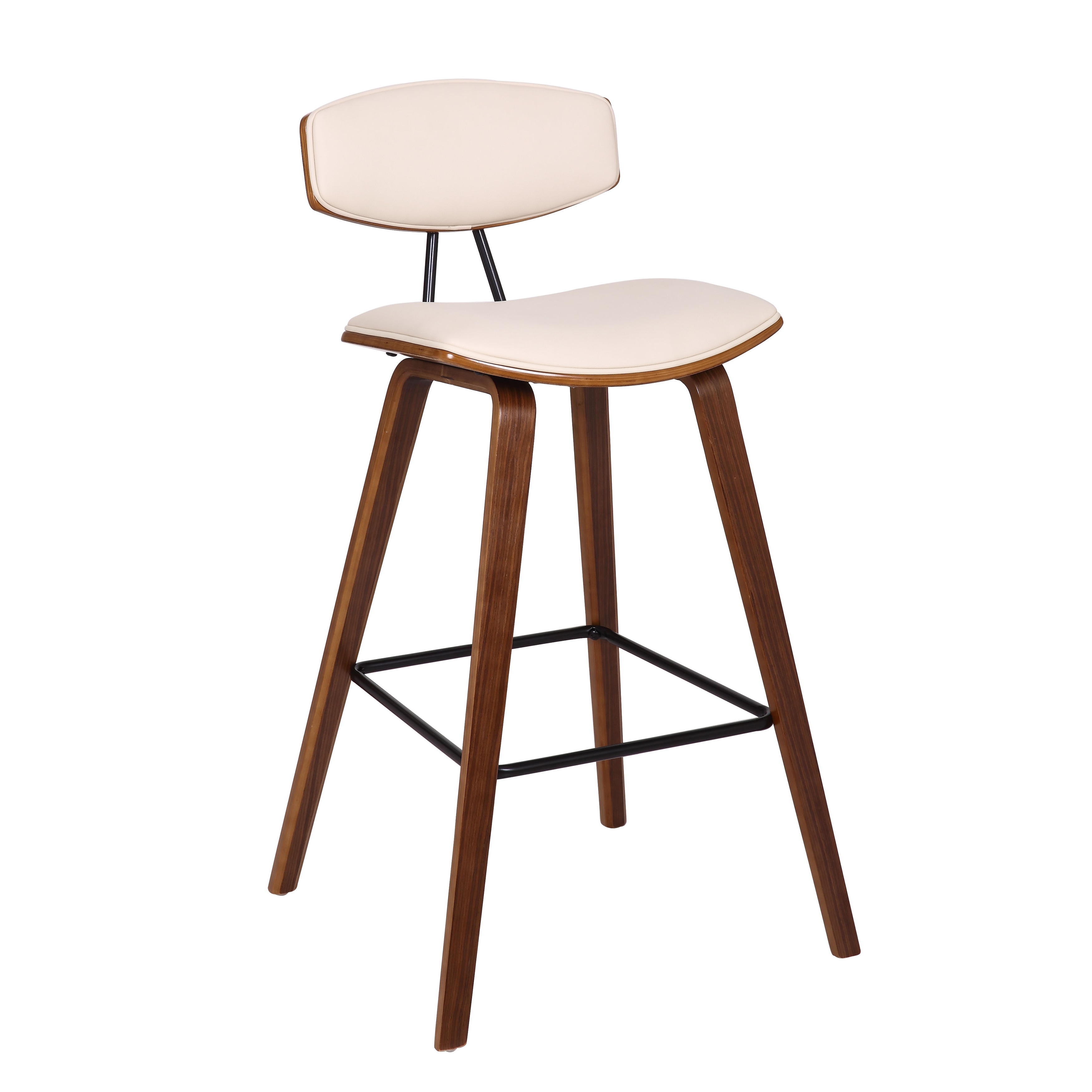 Fox 30 Mid Century Bar Height Barstool In Faux Leather With Walnut Wood Overstock 29666530 Cream