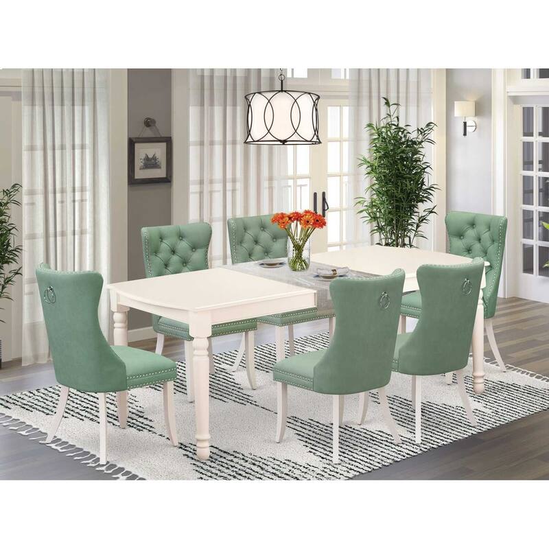 Coastal Dining Room Set - 7 Piece Table & Chair Set - Linen White Finish