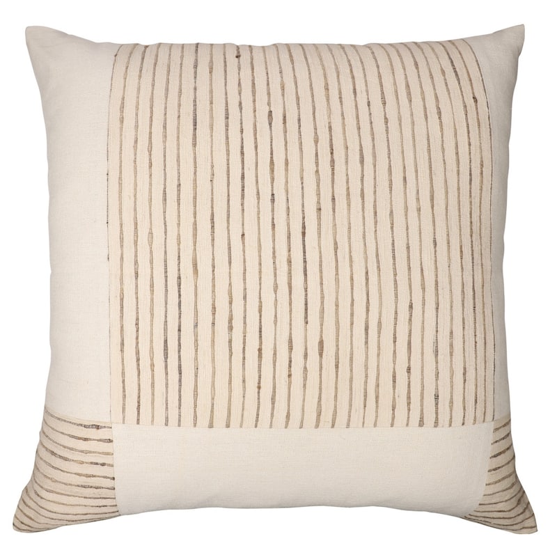 HomeRoots 24" Beige and White Check Silk Throw Pillow With Embroidery