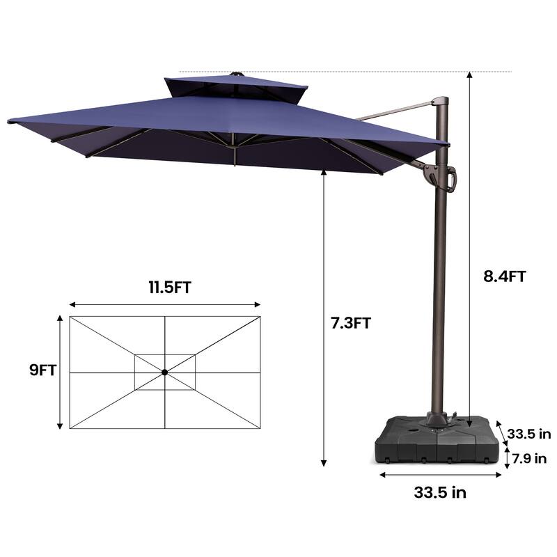 Pellebant Outdoor Patio 9 FT x 11.5 FT Double Top Cantilever Offset Umbrella with HDPE Base