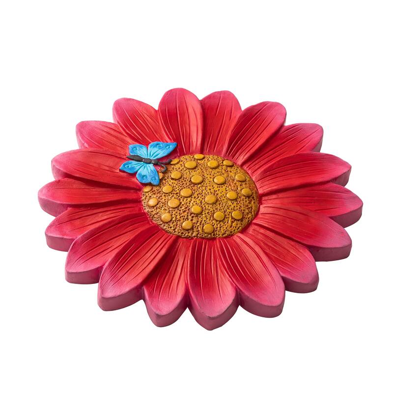 Glitzhome 4-Piece Butterfly and Bee on Daisy Cement Stepping Stones Pathway Decor - 10 in