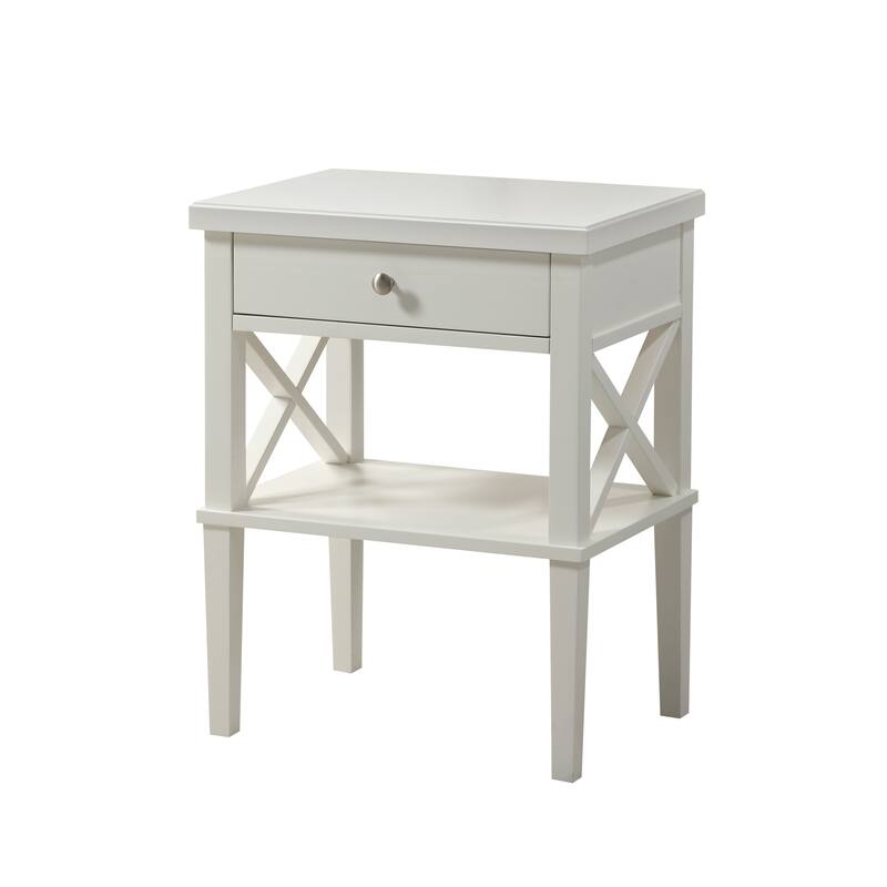 White Nightstand with Drawer and Open Shelf for Display