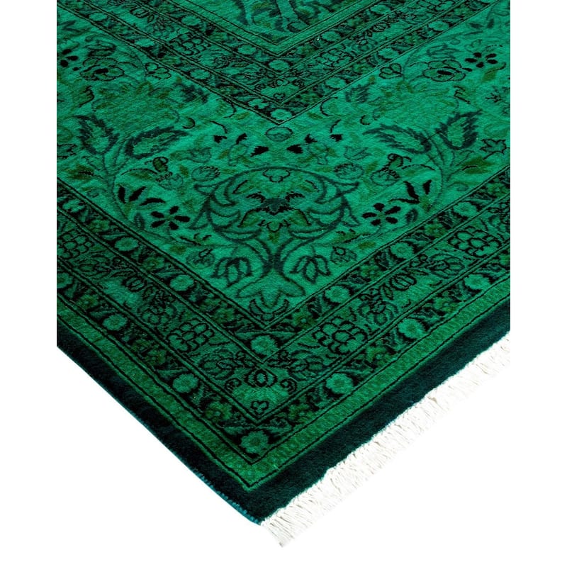 Overton Hand Knotted Wool Vintage Inspired Modern Contemporary Overdyed Green Area Rug - 10' 1" x 13' 0"