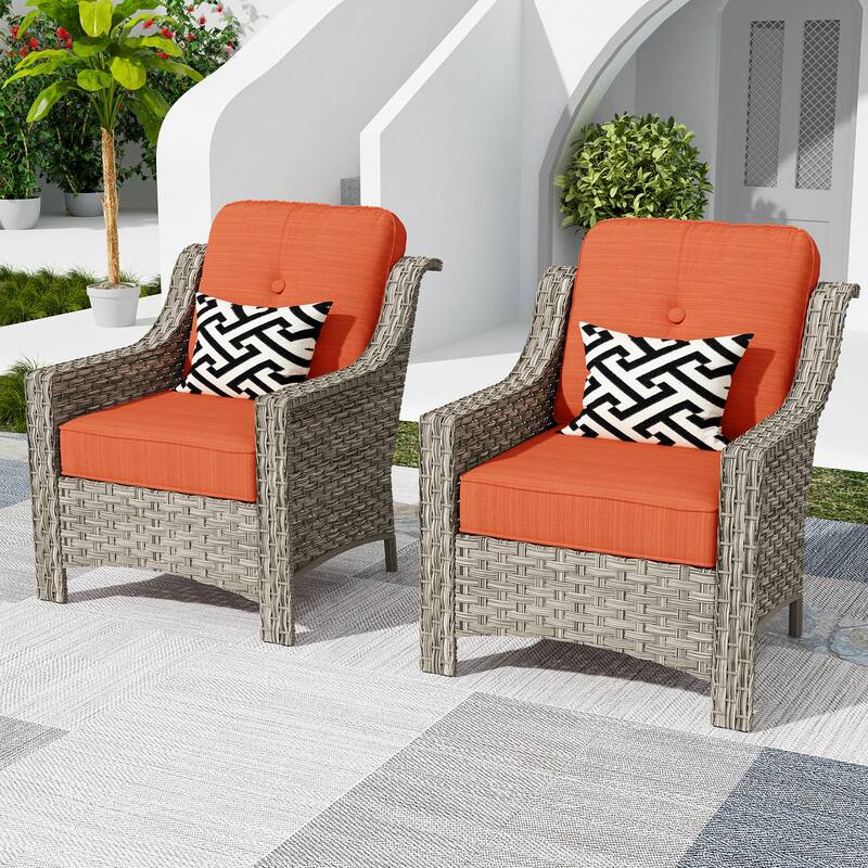 XIZZI 2-piece Patio Furniture Wicker Outdoor Chair Set - Red/Orange