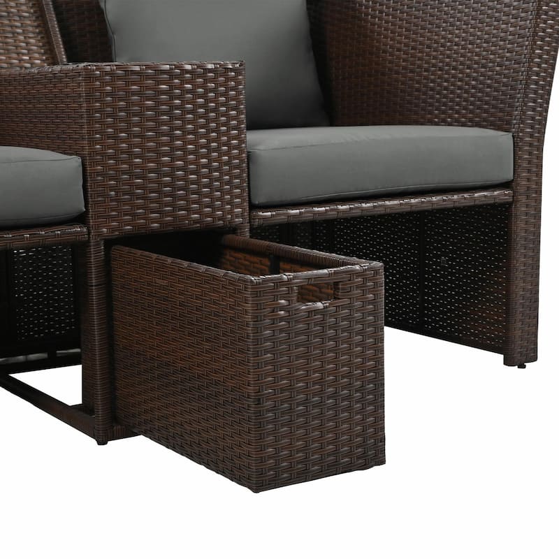 Outdoor Patio Loveseat Sofa Set with Foldable Awning
