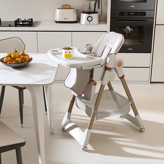 Adjustable Foldable Baby High Chair with Tray and Wheels for 0 6 Years