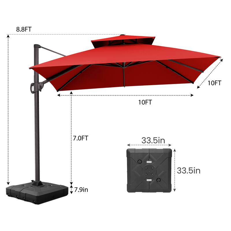 Pellebant Outdoor 10 FT Square Cantilever Patio Umbrella with Wheel Base