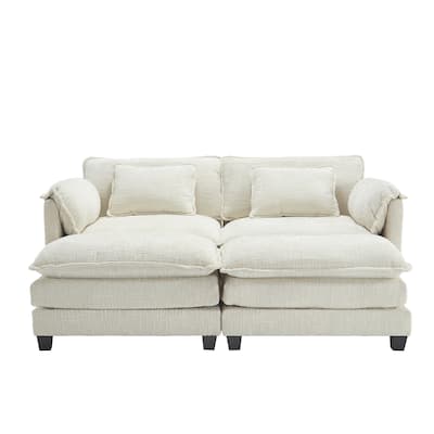 Chenille Fabric Loveseat Sofa Couch with 2 Ottomans and Side Pockets