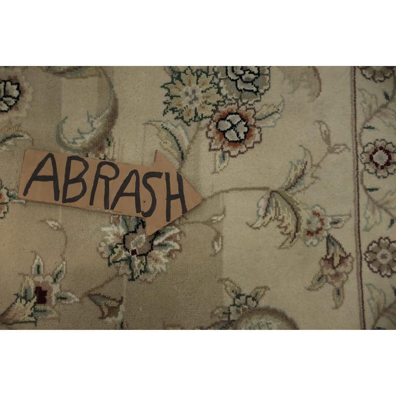 Hand Knotted Oriental 100% Wool Carpet Traditional Floral Beige & Ivories Tabriz Area Rug - 12' 2'' X 9' 2''