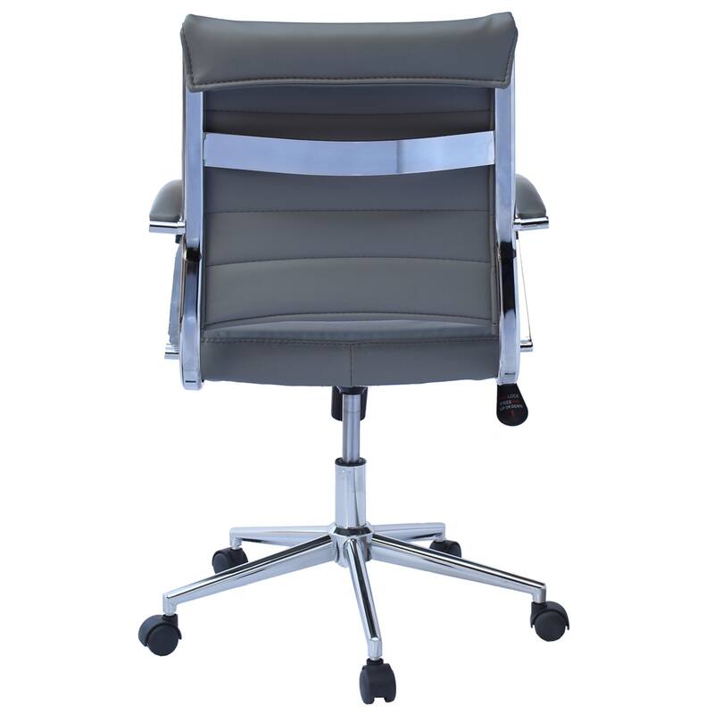Modern Office Desk Chair Mid Back Ribbed PU Leather Armless Conference Task Chair with Padded Foam Seat, Tan