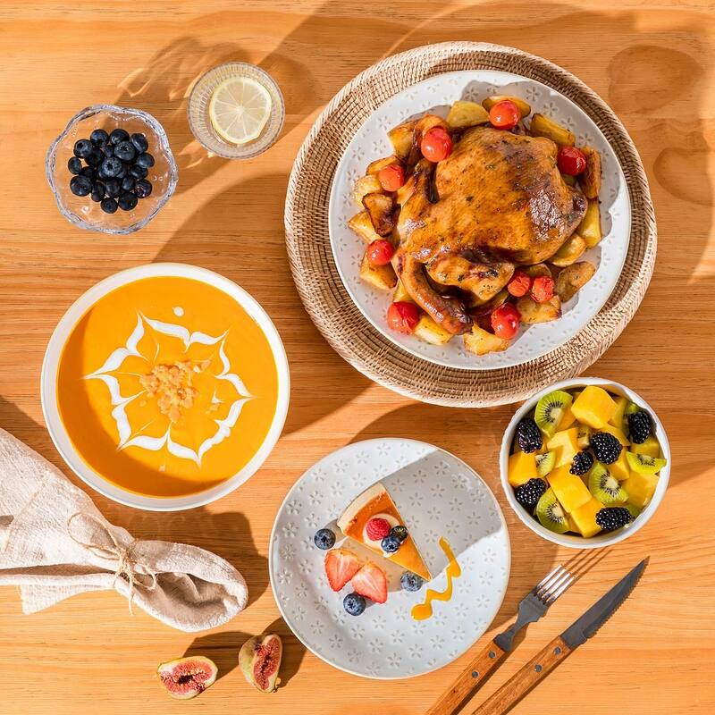 MALACASA LYDIA Embossed Stoneware 16-Piece Dinnerware Set