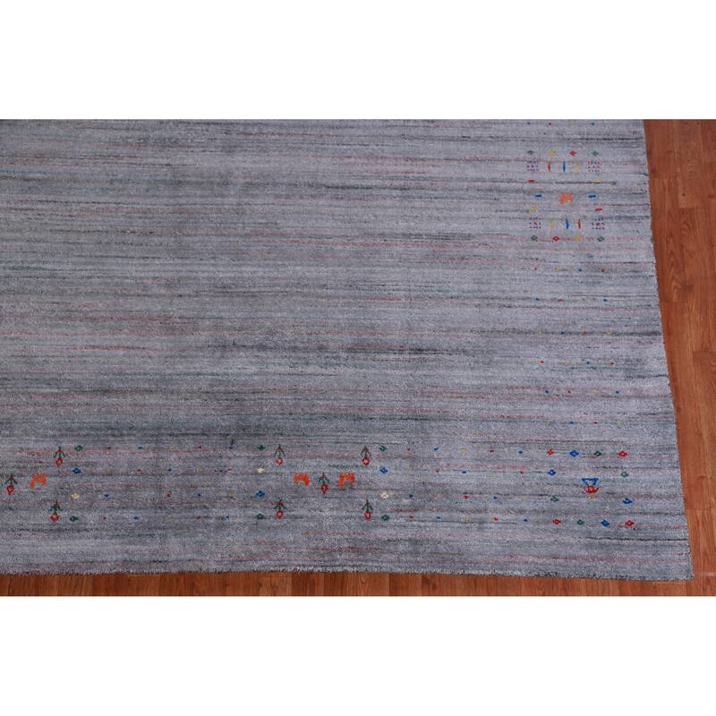 Hand Knotted Oriental 100% Wool Carpet Tribal Tribal Greys & Charcoal Gabbeh Area Rug - 11' 11'' X 8' 10''