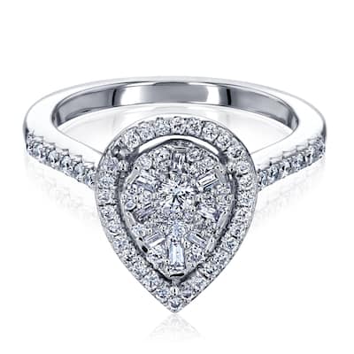 Annello by Kobelli The Pear Cluster 14k White Gold Halo Ring (GH/I, GH/I)