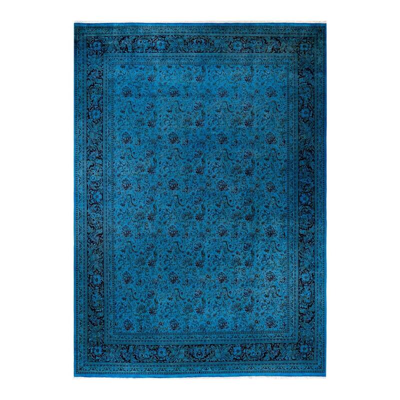 Overton Hand Knotted Wool Vintage Inspired Modern Contemporary Overdyed Blue Area Rug - 10' 1" x 14' 4"
