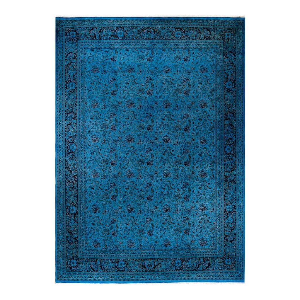 Overton Hand Knotted Wool Vintage Inspired Modern Contemporary Overdyed Blue Area Rug - 10' 1" x 14' 4"