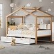 preview thumbnail 7 of 8, Twin House Bed with Storage Drawers & Shelves, White/Natural