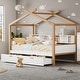 preview thumbnail 7 of 8, Twin Size Wooden House Bed with Two Drawers & Bookshelf Storage, White & Natural Wood Frame for Kids & Guest Rooms