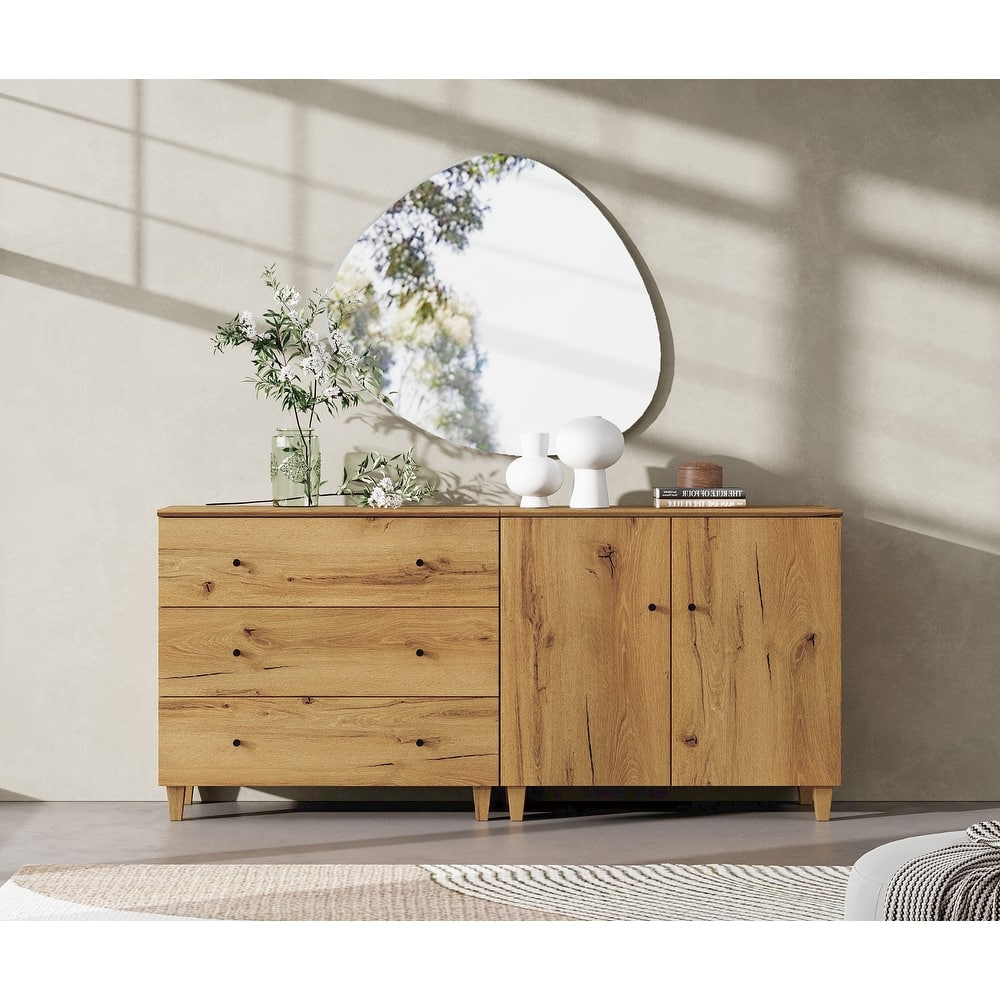 Wood Dresser with 3 Drawers and 1 Cabinet for Bedroom, 71" Wide