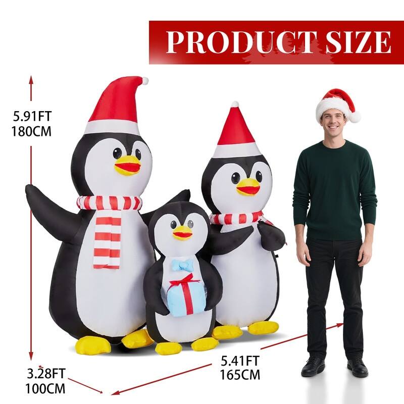 6FT Lighted Christmas Inflatable Decoration, Inflatable Penguin Family