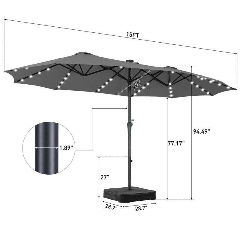Autlaycil 15 ft Patio Umbrella with Base & 48 LED lights for Outdoor Umbrella