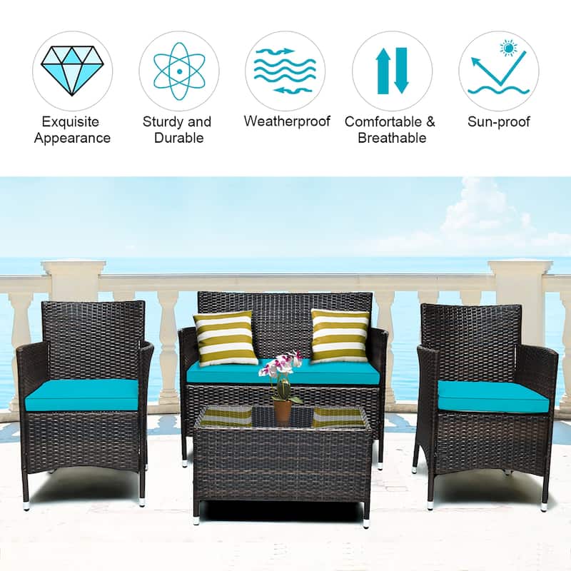 4PCS Patio Rattan Furniture Conversation Set